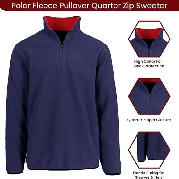 Men’s Quarter Zip Thermal Fleece Pullover Long Sleeve Sweatshirt Mid Weight Swea - Picture 1 of 3